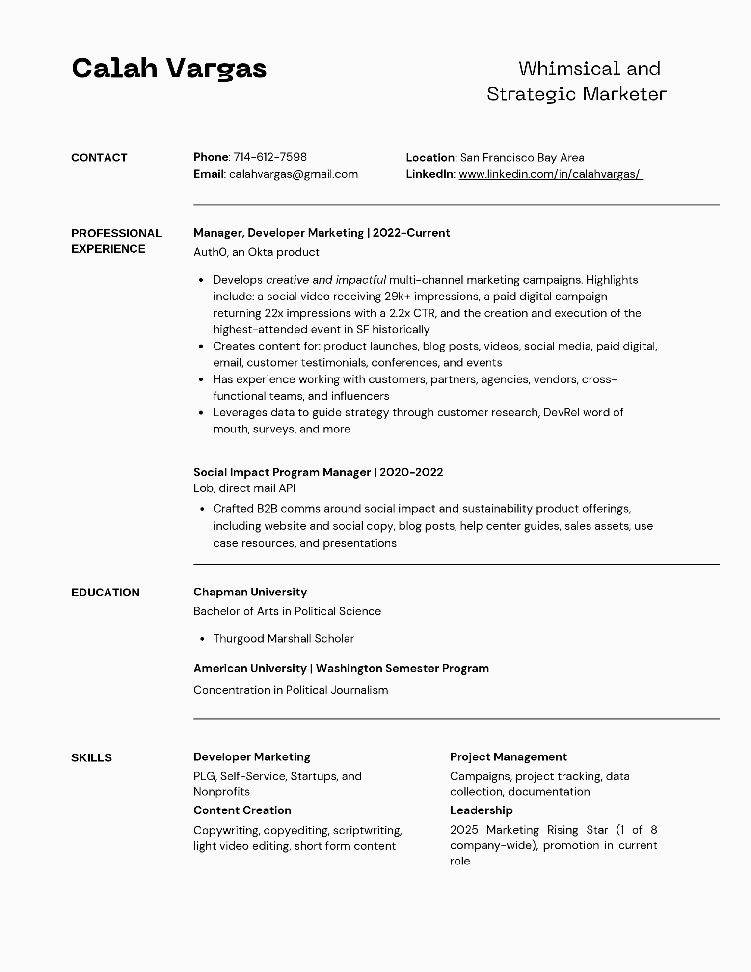 Preview of Calah Vargas resume